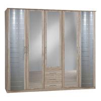 Yvonne 5 Door 3 Drawer Aluminium Effect Mirrored Wardrobe