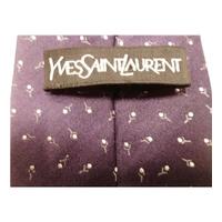 Yves St Laurent Deep Purple Mini Floral Sprig Woven Designer Silk Tie