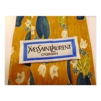 Yves St Laurent Mustard Flowers in Vase Print High Quality Silk Tie