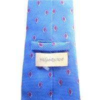 yves st laurent designer silk tie blue with red diamond pattern