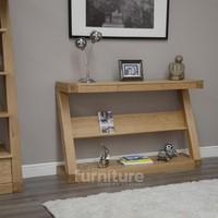 Z Solid Oak Designer Wide Hall Table With Shelf