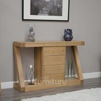 Z Solid Oak Designer Console Table With Drawers
