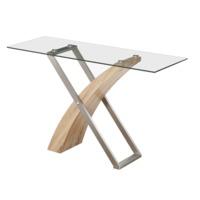 Zanti Console Table In Clear Glass Top With Oak And Steel Legs