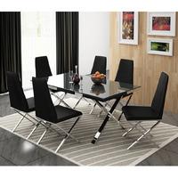 Zanti Black Glass Top Dining Table And 6 Dining Chairs