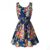 zay womens elegant printing sleeveless waisted dress