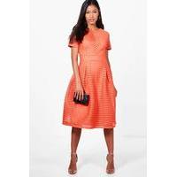 Zaira Frill Skirted Prom Midi Dress - orange