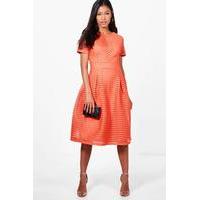 zaira frill skirted prom midi dress orange