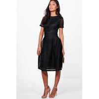 Zaira Frill Skirted Prom Midi Dress - black