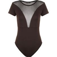 Zali Plain Mesh Back Bodysuit - Dark Brown