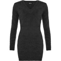 Zahra V-Neck Fluffy Jumper - Black