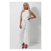 Zara White Lace Backless Jumpsuit