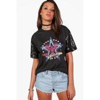 zarita oversized sequin sleeve t shirt grey