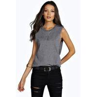 Zayla Oversized Sleeveless Nepp Tee - grey