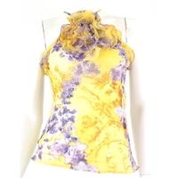 Zara Basic Canary Yellow and Violet Floral Motif Halterneck Top with 3D Flower at Neckline