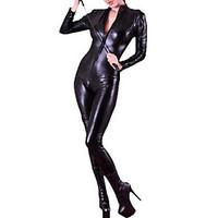 Zentai Suits Uniforms Zentai Cosplay Costumes Black Solid Catsuit PU Leather Female Halloween / Christmas / New Year