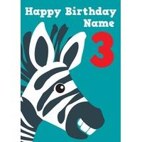 Zebra 3rd Birthday Card