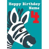 Zebra 4th Birthday Card