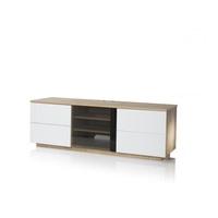 Zephyr TV Stand In Oak With Glass And White Gloss Doors