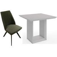 zeus grey high gloss square dining set with 4 lennon taupe faux leathe ...