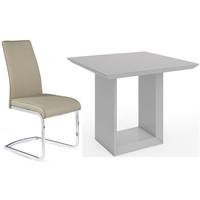Zeus Grey High Gloss Square Dining Set with 4 Avante Latte Faux Leather Chairs