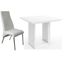 Zeus White High Gloss Square Dining Set with 4 Eton White Faux Leather Chairs