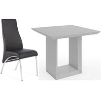 zeus grey high gloss square dining set with 4 eton black faux leather  ...