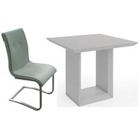 zeus grey high gloss square dining set with 4 rialto grey faux leather ...