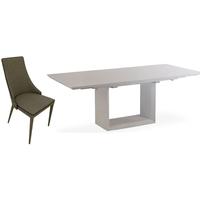 Zeus White High Gloss Extending Dining Set with 6 Vermont Taupe Chairs