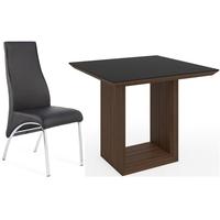 Zeus Walnut High Gloss Square Dining Set with 4 Eton Black Faux Leather Chairs