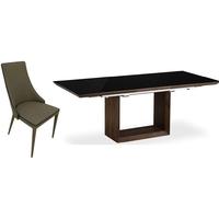 zeus walnut high gloss extending dining set with 6 vermont taupe chair ...