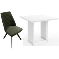 zeus white high gloss square dining set with 4 lennon taupe faux leath ...