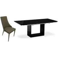 zeus black high gloss extending dining set with 6 vermont taupe chairs