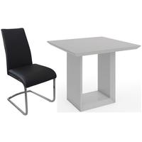 Zeus Grey High Gloss Square Dining Set with 4 Avante Black Faux Leather Chairs