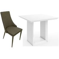 zeus white high gloss square dining set with 4 vermont taupe chairs