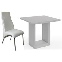 zeus grey high gloss square dining set with 4 eton white faux leather  ...