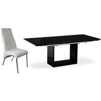 zeus black high gloss extending dining set with 6 eton white faux leat ...