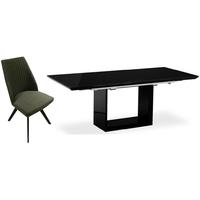 Zeus Black High Gloss Extending Dining Set with 6 Lennon Taupe Chairs