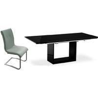 zeus black high gloss extending dining set with 6 rialto grey faux lea ...