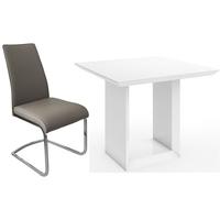 Zeus White High Gloss Square Dining Set with 4 Avante Grey Faux Leather Chairs