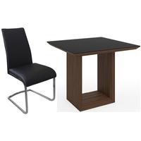 zeus walnut high gloss square dining set with 4 avante black faux leat ...