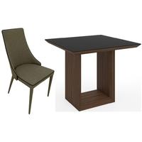 zeus walnut high gloss square dining set with 4 vermont taupe chairs