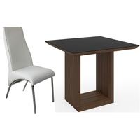 zeus walnut high gloss square dining set with 4 eton white faux leathe ...