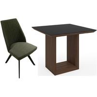 zeus walnut high gloss square dining set with 4 lennon taupe faux leat ...