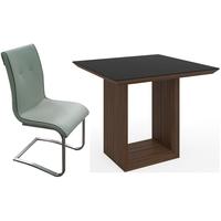 zeus walnut high gloss square dining set with 4 rialto grey faux leath ...