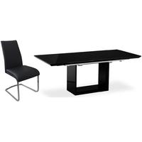 Zeus Black High Gloss Extending Dining Set with 6 Avante Black Faux Leather Chairs