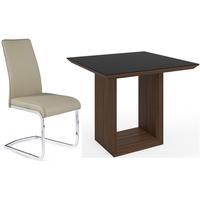 zeus walnut high gloss square dining set with 4 avante latte faux leat ...
