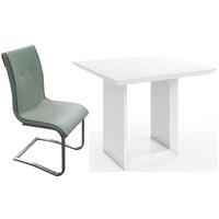 Zeus White High Gloss Square Dining Set with 4 Rialto Grey Faux Leather Chairs