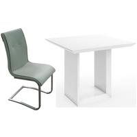 zeus white high gloss square dining set with 4 rialto grey faux leathe ...