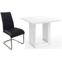 Zeus White High Gloss Square Dining Set with 4 Avante Black Faux Leather Chairs