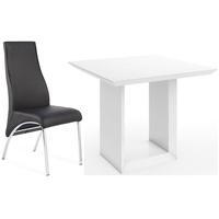 Zeus White High Gloss Square Dining Set with 4 Eton Black Faux Leather Chairs